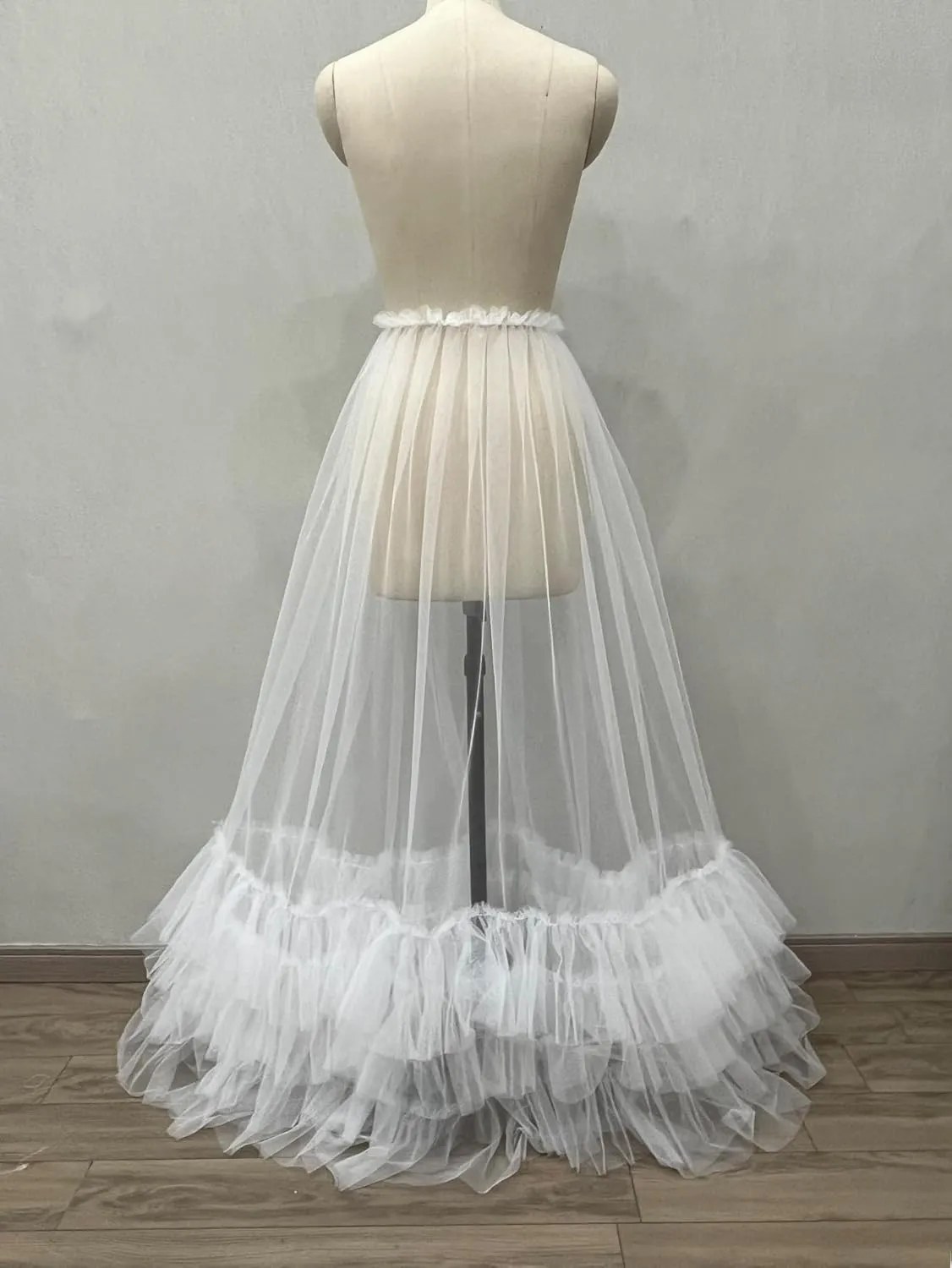 49.5" Long Tulle Maxi Skirt for Women Stretchy Waistline 4 Tiers at Bottom