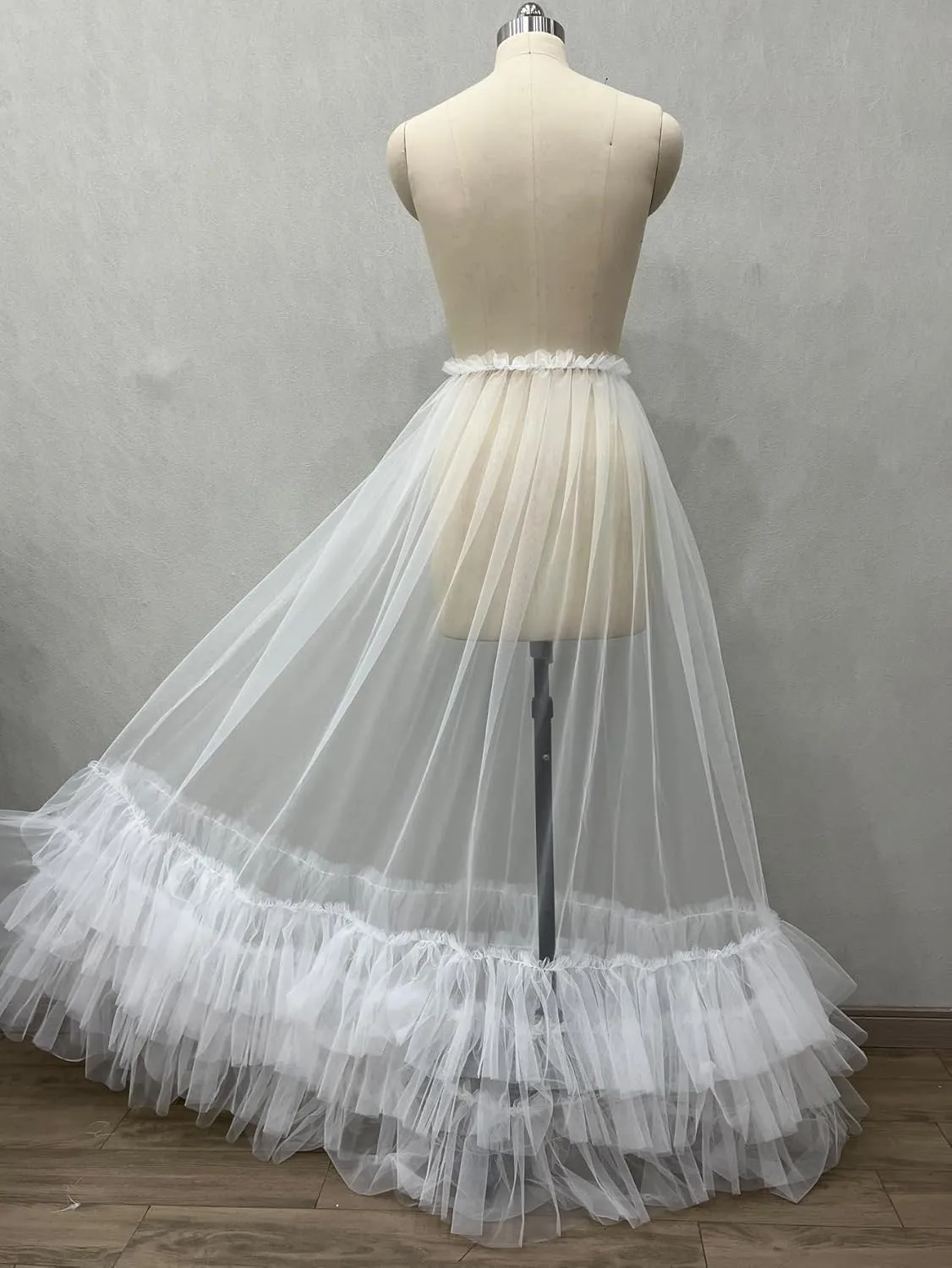 49.5" Long Tulle Maxi Skirt for Women Stretchy Waistline 4 Tiers at Bottom