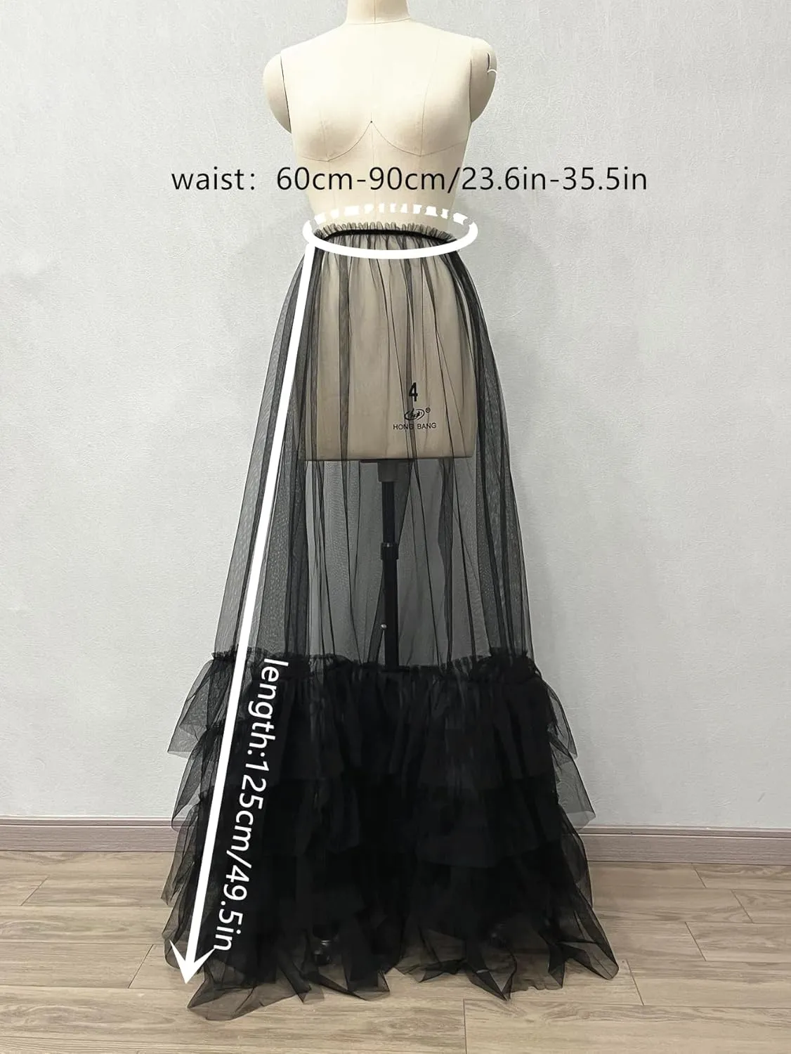 49.5" Long Tulle Maxi Skirt for Women Stretchy Waistline 4 Tiers at Bottom