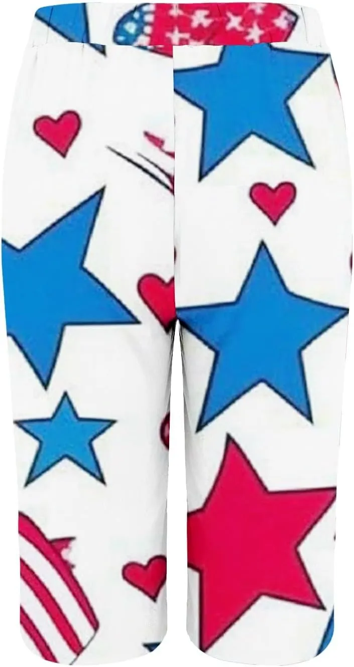 4th of July Linen Pants Women 2025 Summer Patriotic Cotton Linen Capri Shorts Lightweight American Flag Short Pants