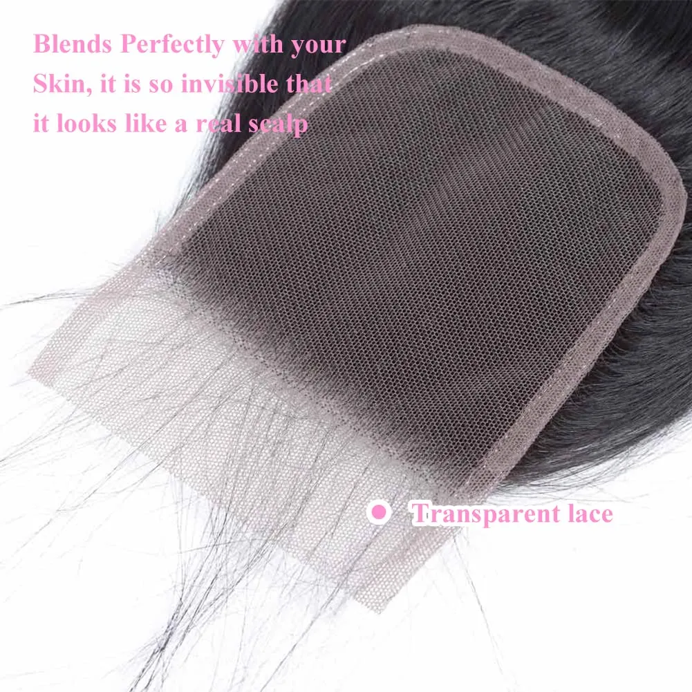 4x4 Transparent HD Lace Closure Only Body Wave Hair Closure Invisible Lace Closure 12A Brazilian Virgin Remy Human Hair Closure 100% Human Hair Extensions Pre Plucked Natural Black Color 14 Inch
