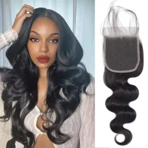 4x4 Transparent HD Lace Closure Only Body Wave Hair Closure Invisible Lace Closure 12A Brazilian Virgin Remy Human Hair Closure 100% Human Hair Extensions Pre Plucked Natural Black Color 14 Inch