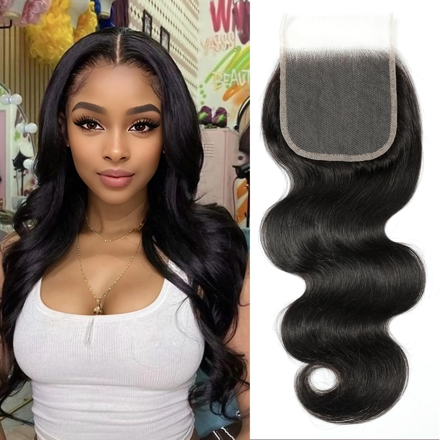 4x4 Transparent HD Lace Closure Virgin Human Hair Closure Invisible Lace Closure Pre Plucked with Baby Hair Natural Black(14Inch,Body Wave)