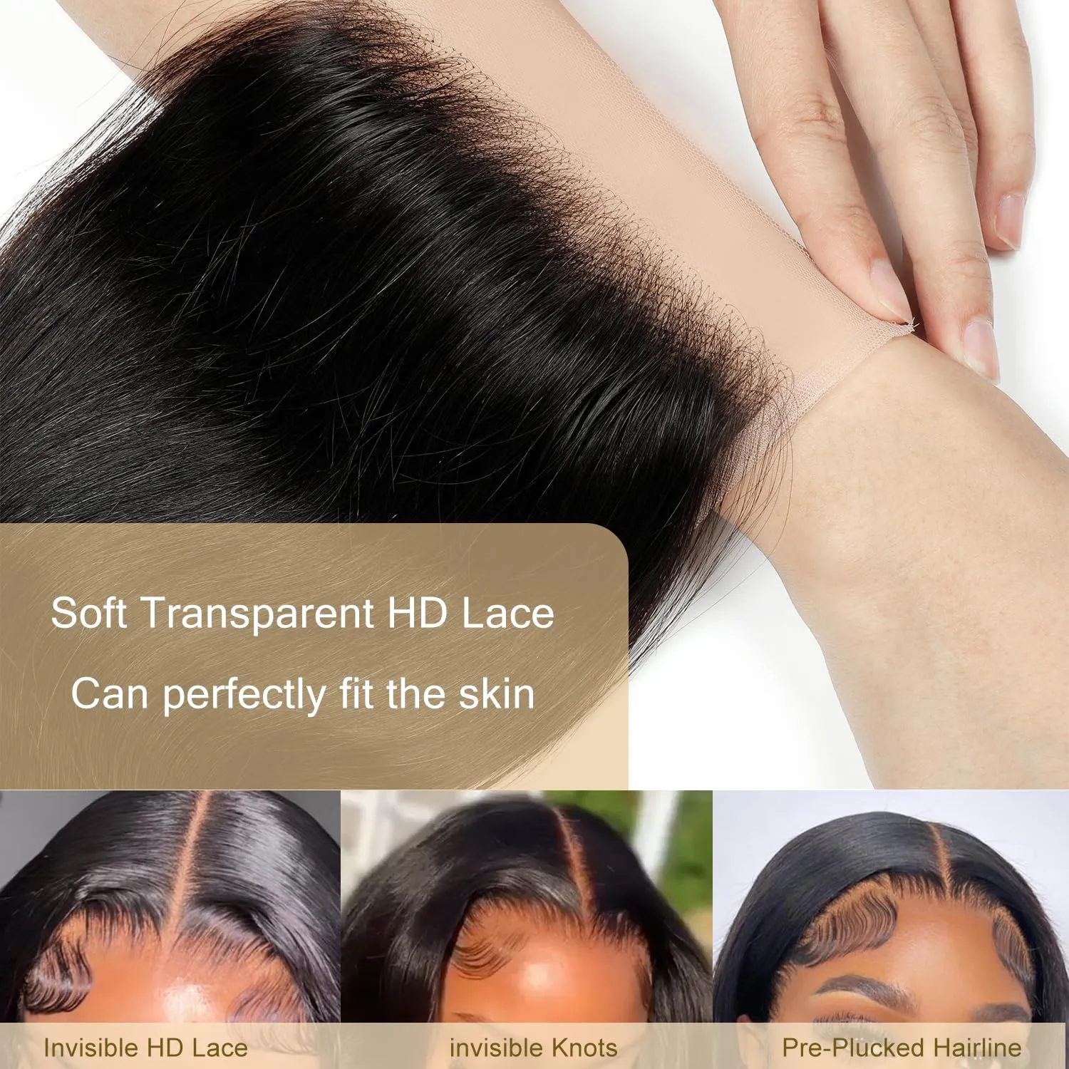 4x4 Transparent HD Lace Closure Virgin Human Hair Closure Invisible Lace Closure Pre Plucked with Baby Hair Natural Black(14Inch,Body Wave)