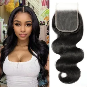 4x4 Transparent HD Lace Closure Virgin Human Hair Closure Invisible Lace Closure Pre Plucked with Baby Hair Natural Black(14Inch,Body Wave)
