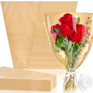 50 Pcs Flower Bags for Bouquet, 22 x 14 Inches Flower Sleeves Kraft Floral Wrapping Paper with Ribbons for Mother's Day