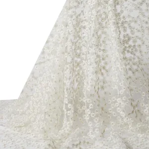51 Inch Flower Embroidered Tulle Lace Fabric Polyester 3D Embroidery Floral Daisy Mesh Yarn Sheer Voile Fabric By the Yard for Sewing Making Crafts Clothes Dresses Wedding Costume Diy Supply