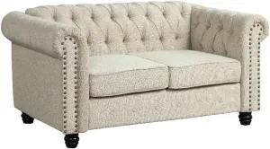 5STARS N&R RN Furnishings Chesterfield 65" Button Tufted Linen Fabric Loveseat-Beige