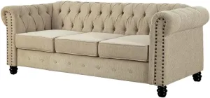 5STARS N&R RN Furnishings Chesterfield 81" Button Tufted Linen Fabric Sofa-Beige