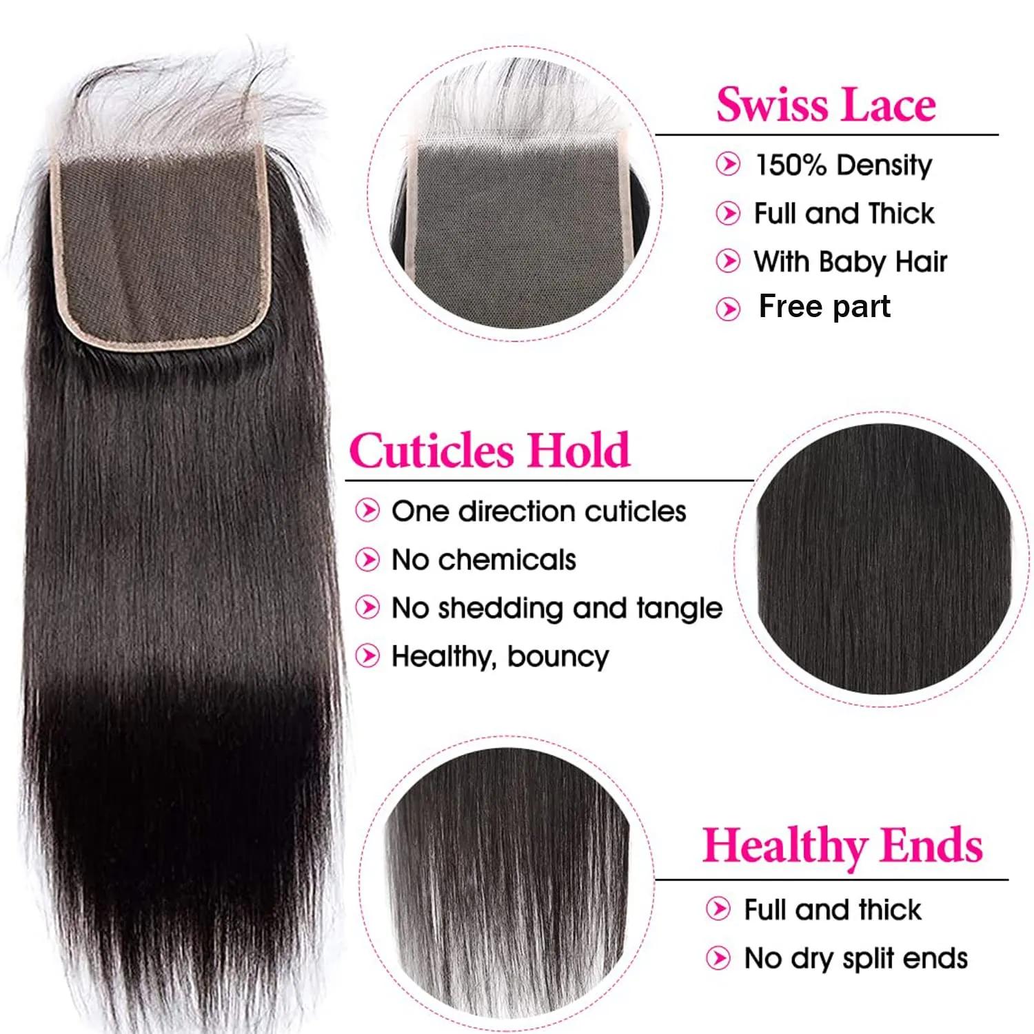 5x5 HD Lace Closure Straight Human Hair 12A Real Transparent Lace Closure Virgin Remy 10inch Black