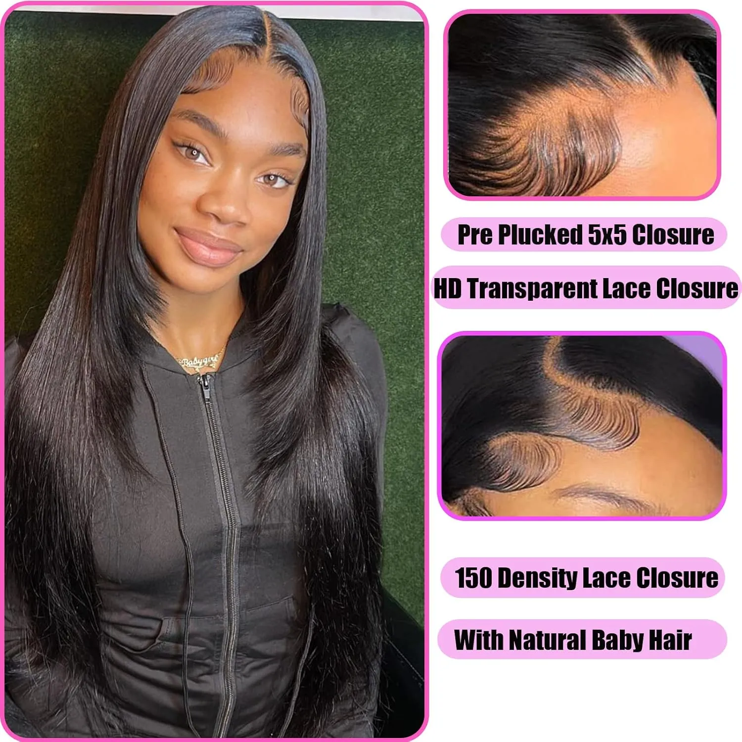 5x5 HD Lace Closure Straight Human Hair 12A Real Transparent Lace Closure Virgin Remy 10inch Black