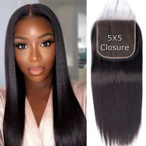5x5 HD Lace Closure Straight Human Hair 12A Real Transparent Lace Closure Virgin Remy 10inch Black
