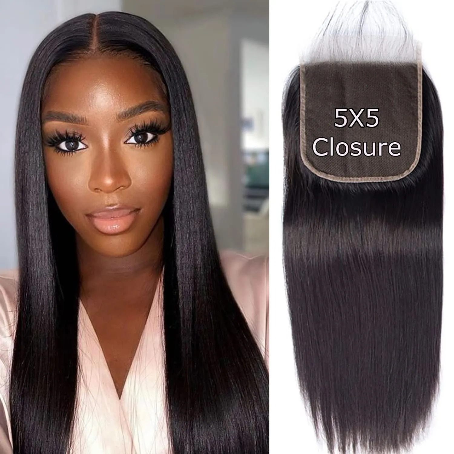 5x5 HD Lace Closure Straight Human Hair 12A Real Transparent Lace Closure Virgin Remy 10inch Black