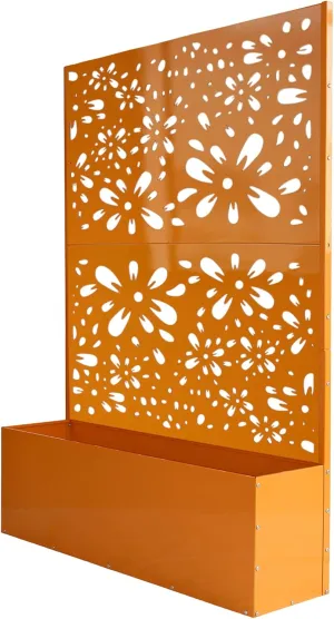 6 ft. X 4 ft. Orange Freestanding Metal Privacy Screen Room Divider with Flower Box