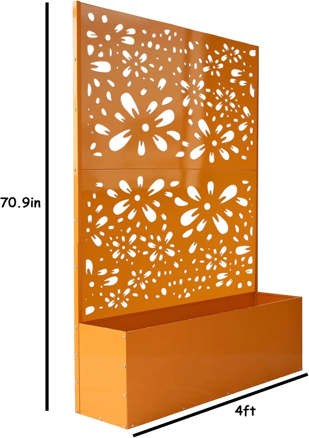 6 ft. X 4 ft. Orange Freestanding Metal Privacy Screen Room Divider with Flower Box