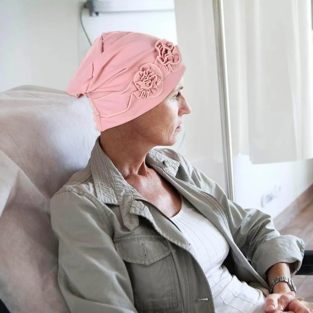 6 Pieces Women Turban Flower Caps Chemo Headwear Sleep Cap Vintage Soft Turbans Beanies Headwrap Hat