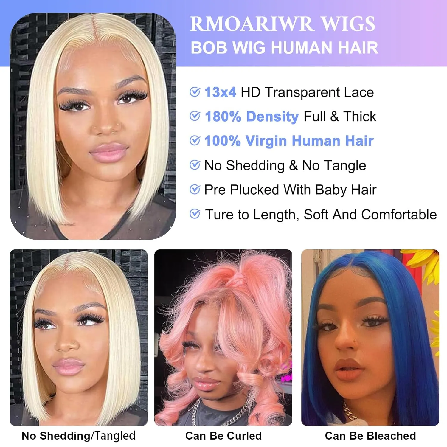 613 Blonde Bob Wig Human Hair 180% Density 13x4 HD Transparent Lace Front Wigs Human Hair Pre Plucked Short 613 Blonde Bob Glueless Straight Wigs Human Hair for Women 10 Inch