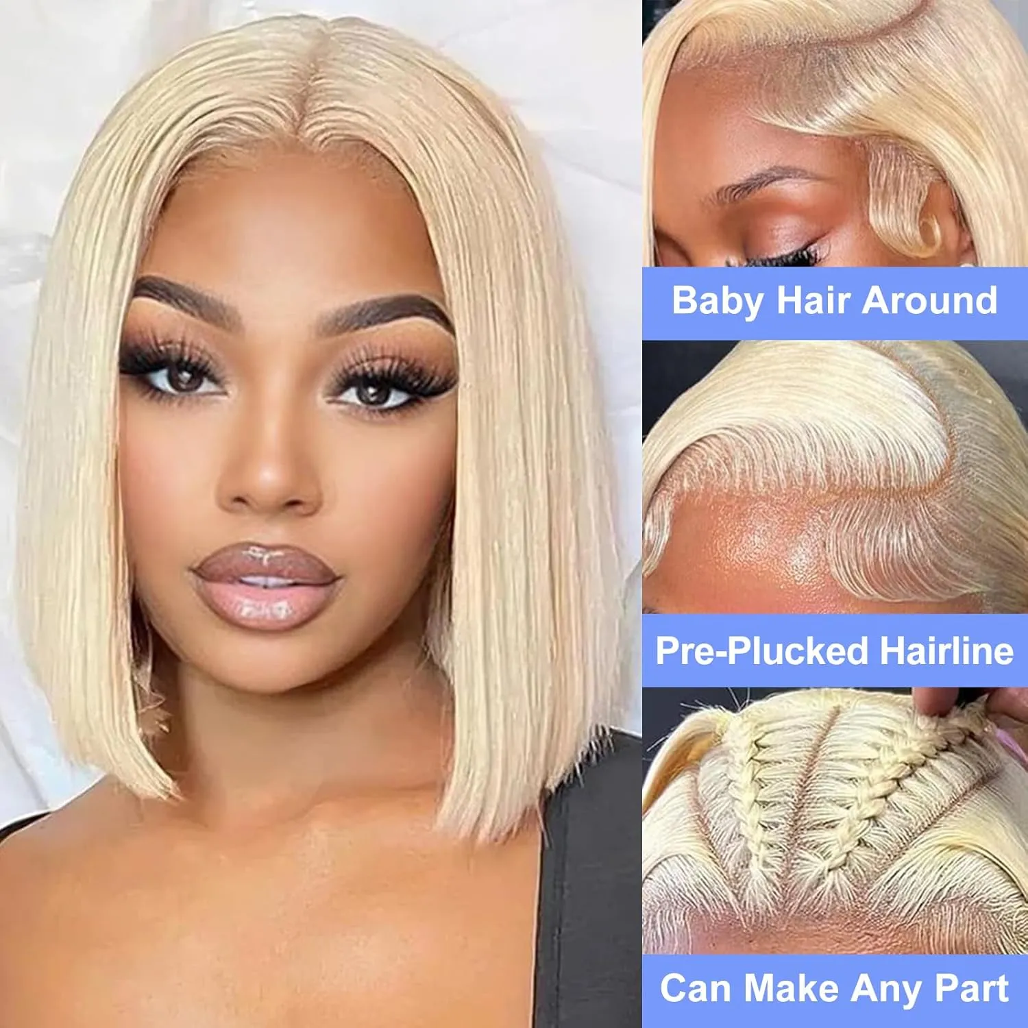 613 Blonde Bob Wig Human Hair 180% Density 13x4 HD Transparent Lace Front Wigs Human Hair Pre Plucked Short 613 Blonde Bob Glueless Straight Wigs Human Hair for Women 10 Inch