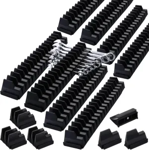 72 Pcs Modular Wrench Organizer for 80 Wrenches Ernst Wrench Holder Storage 2 Sets Magnetic Modular Tool Socket Organizer for Tool Box Drawer Organization and Storage(Black)