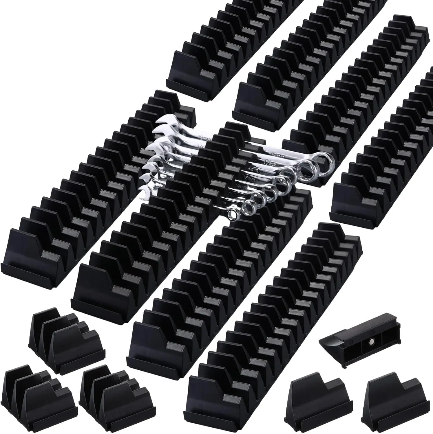 72 Pcs Modular Wrench Organizer for 80 Wrenches Ernst Wrench Holder Storage 2 Sets Magnetic Modular Tool Socket Organizer for Tool Box Drawer Organization and Storage(Black)