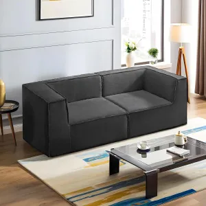 76" Loveseat Modular Sectional Sofa 2-Piece Thick Foam Convertible Cube Couch 2 Two Seat 59 inch Set, No Assembly Space-Saving for Living Room Fabric Chenille Dark Gery (2xCorner)