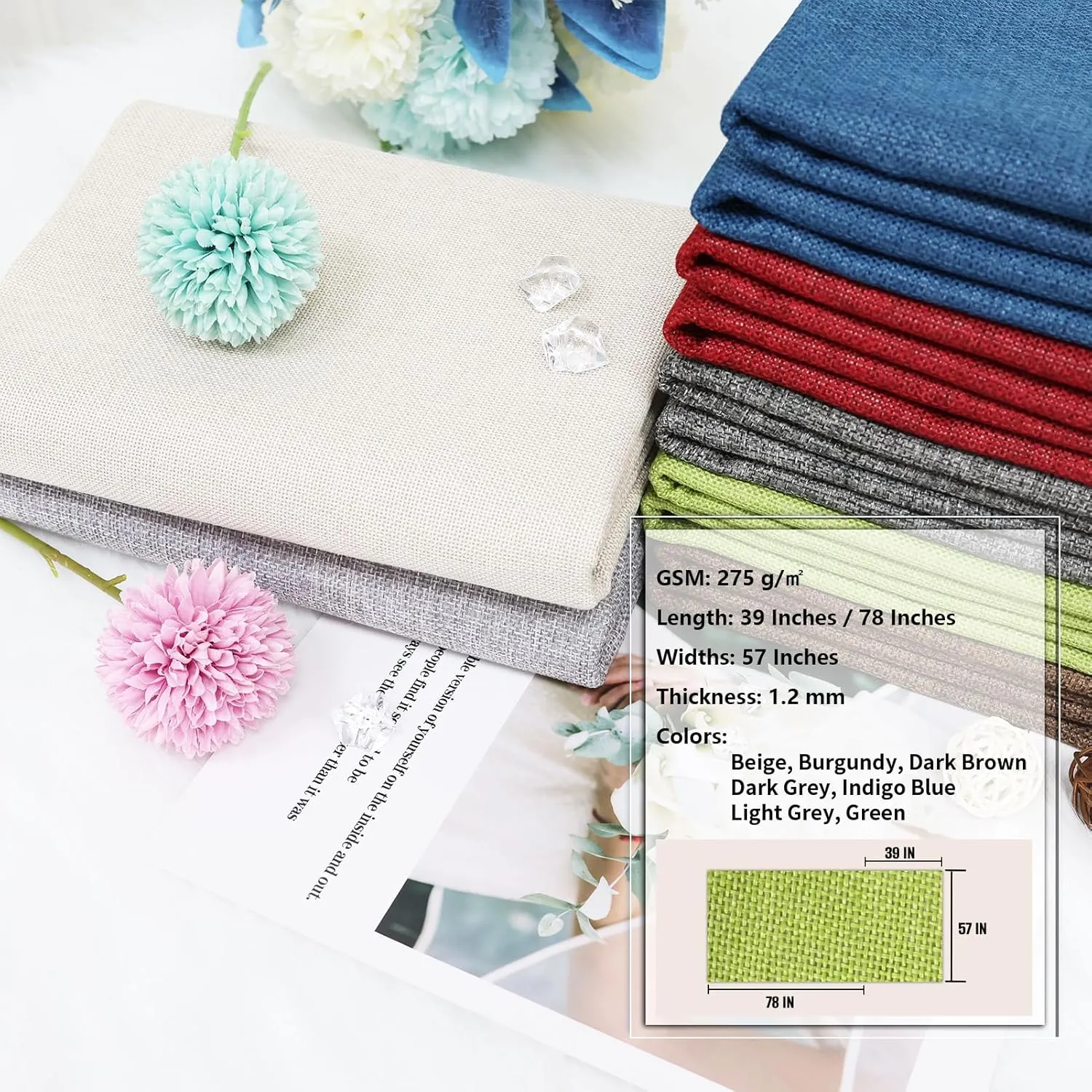 78x57 Inchess Natural Thickened Fabric Premium Linen Liner Multi-Purpose Linen Fiber Material for Gardening Wedding Table Runners Home Party Decorations Christmas (Green)