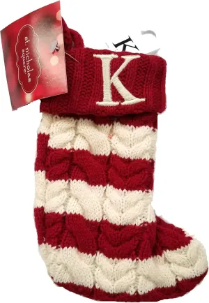 8-in. Knit Monogram Christmas Stripe Stocking (Letter K)