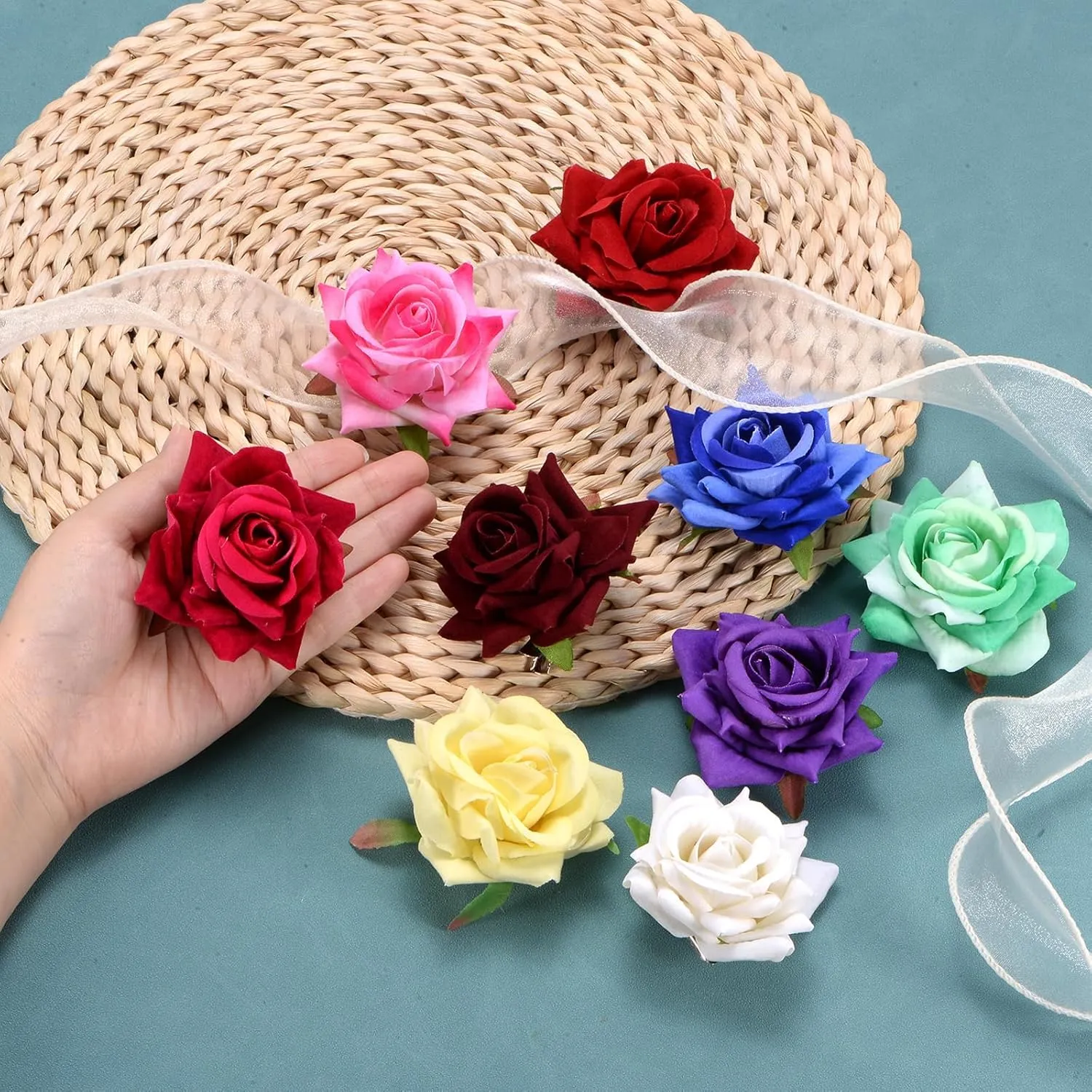 8-Pack Rose Hair Clips, 2.56 Inch Flower Hairpin Cloth Floral Brooch for Bridal Wedding/Party/Women Hair Accessories, Hair Flowers Headpiece Floral Hair Pins [6.5cm, Black]
