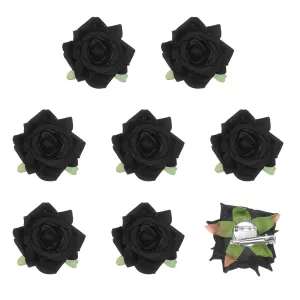 8-Pack Rose Hair Clips, 2.56 Inch Flower Hairpin Cloth Floral Brooch for Bridal Wedding/Party/Women Hair Accessories, Hair Flowers Headpiece Floral Hair Pins [6.5cm, Black]