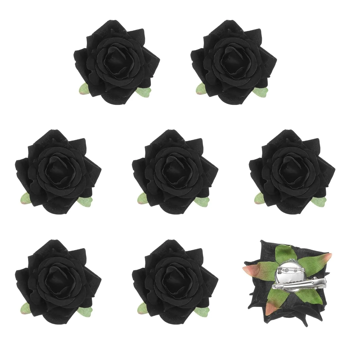 8-Pack Rose Hair Clips, 2.56 Inch Flower Hairpin Cloth Floral Brooch for Bridal Wedding/Party/Women Hair Accessories, Hair Flowers Headpiece Floral Hair Pins [6.5cm, Black]