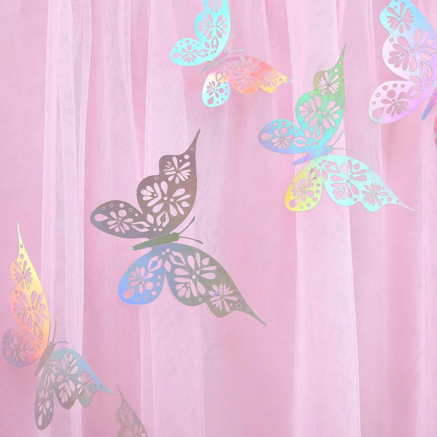 9ft Pink Butterfly Table Skirt for Rectangle Tables or Round Tables Tulle Tutu Table Skirt for Butterfly Theme Baby Shower Girls Birthday Party Wedding Cake Dessert Table Decorations