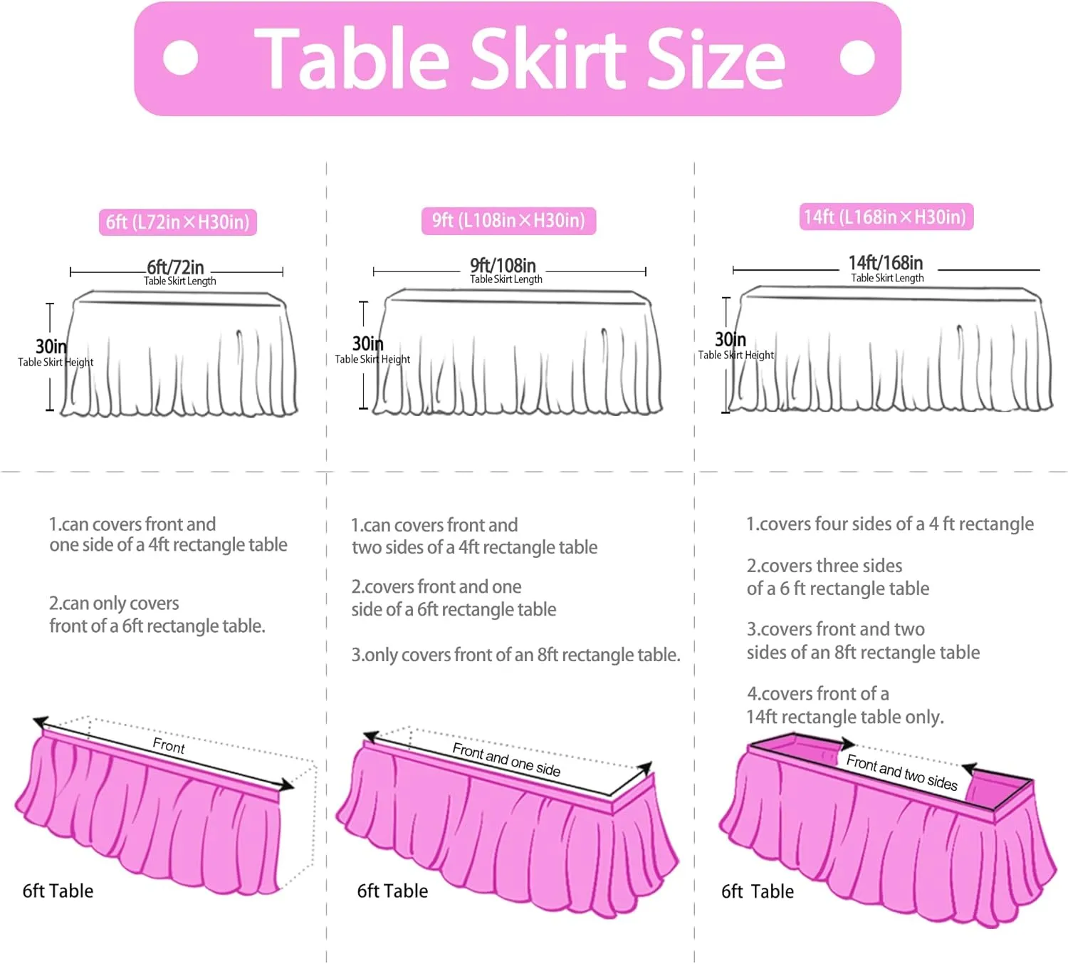9ft Pink Butterfly Table Skirt for Rectangle Tables or Round Tables Tulle Tutu Table Skirt for Butterfly Theme Baby Shower Girls Birthday Party Wedding Cake Dessert Table Decorations