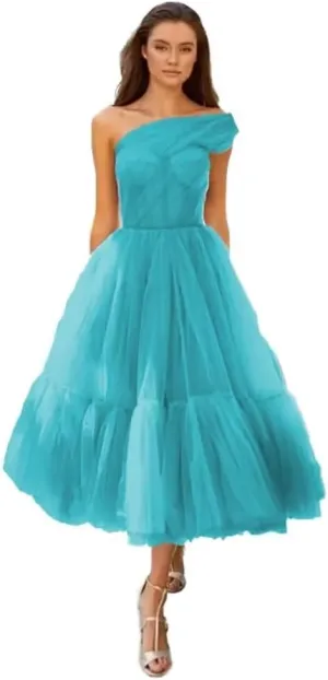 A-line Pleated Tulle Homecoming Dress for Women, Tea Length Sweetheart Prom Dresses Wedding Party Dress