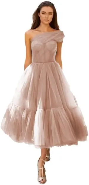 A-line Pleated Tulle Homecoming Dress for Women, Tea Length Sweetheart Prom Dresses Wedding Party Dress