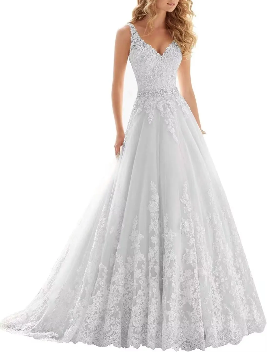 A Line Tulle Wedding Dresses for Bride V Neck Sleeveless Bridal Gowns Lace Appliques Boho Floral Wedding Gowns 2025
