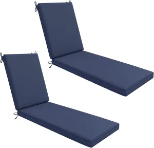 AAAAAcessories Outdoor Chaise Lounge Cushions, Waterproof, Fade-Resistant Patio Furniture Replacement Cushions, 74" x 23" x 3", Set of 2, Navy Blue