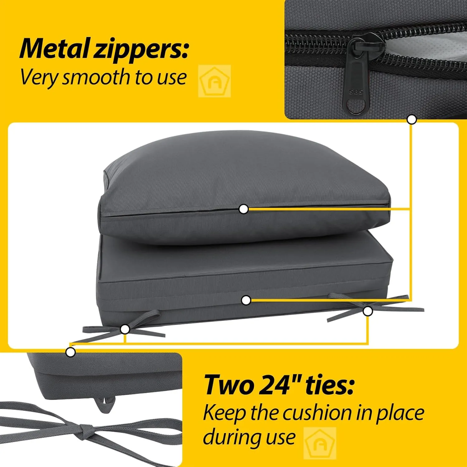 AAAAAcessories Outdoor Deep Seat Cushions, Waterproof, Fade-Resistant Patio Furniture Replacement Cushions, 24" x 24" x 5"   24" x 13.5", Dark Gray