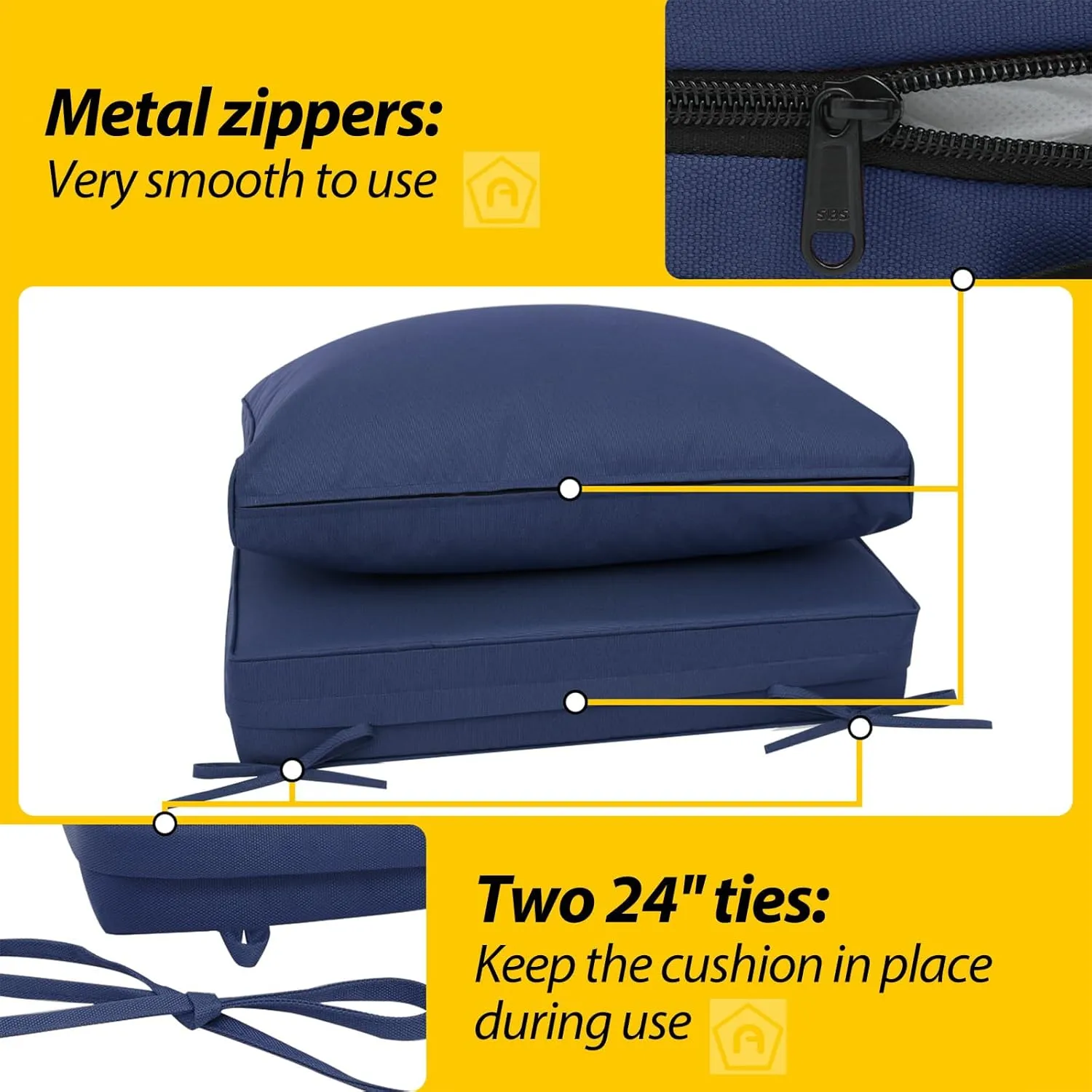 AAAAAcessories Outdoor Deep Seat Cushions, Waterproof, Fade-Resistant Patio Furniture Replacement Cushions, 24" x 24" x 5"   24" x 13.5", Navy Blue