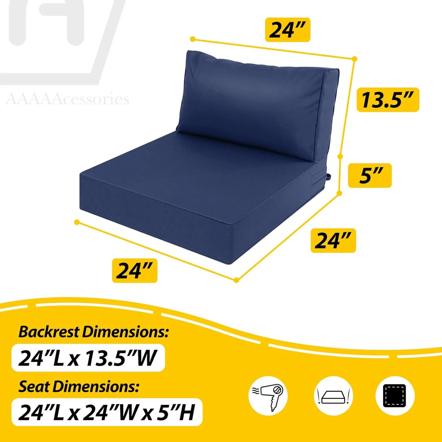 AAAAAcessories Outdoor Deep Seat Cushions, Waterproof, Fade-Resistant Patio Furniture Replacement Cushions, 24" x 24" x 5"   24" x 13.5", Navy Blue
