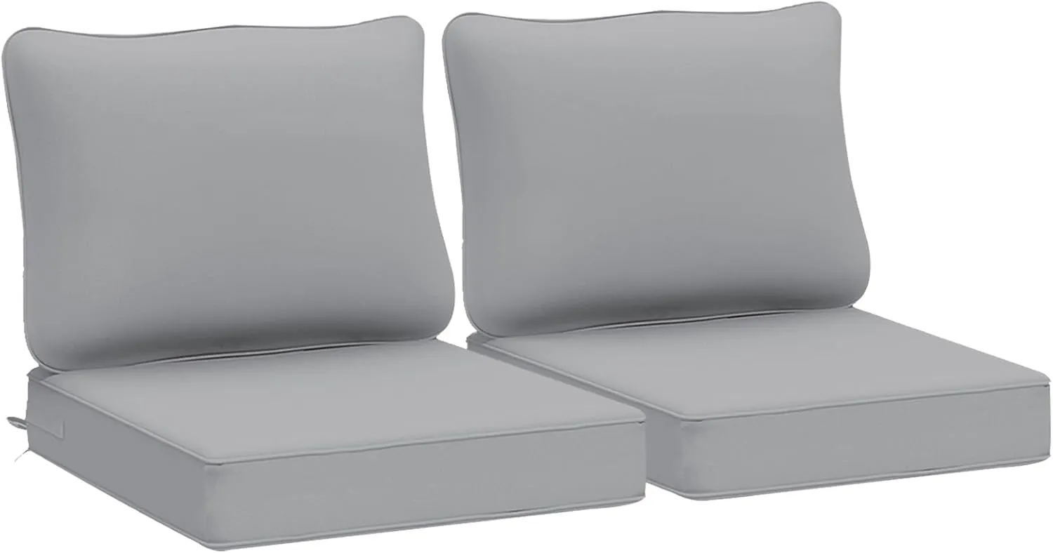 AAAAAcessories Outdoor Deep Seat Cushions, Waterproof, Fade-Resistant Patio Furniture Replacement Cushions, 24" x 24" x 5", Set of 2, Gray
