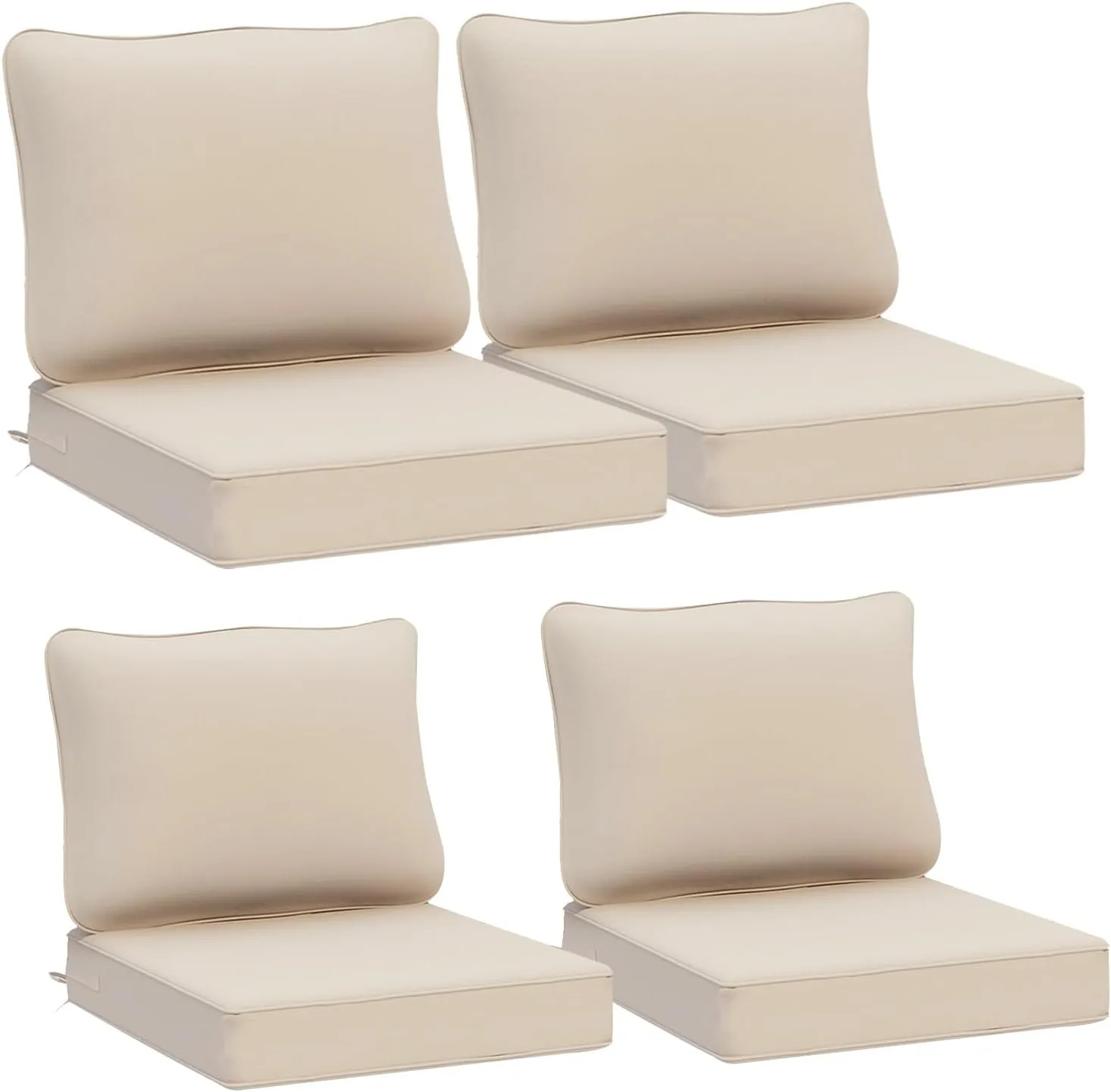 AAAAAcessories Outdoor Deep Seat Cushions, Waterproof, Fade-Resistant Patio Furniture Replacement Cushions, 24" x 24" x 5", Set of 4, Beige