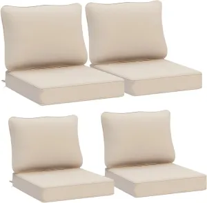 AAAAAcessories Outdoor Deep Seat Cushions, Waterproof, Fade-Resistant Patio Furniture Replacement Cushions, 24" x 24" x 5", Set of 4, Beige