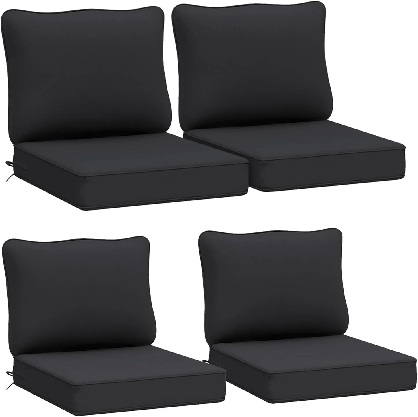 AAAAAcessories Outdoor Deep Seat Cushions, Waterproof, Fade-Resistant Patio Furniture Replacement Cushions, 24" x 24" x 5", Set of 4, Black