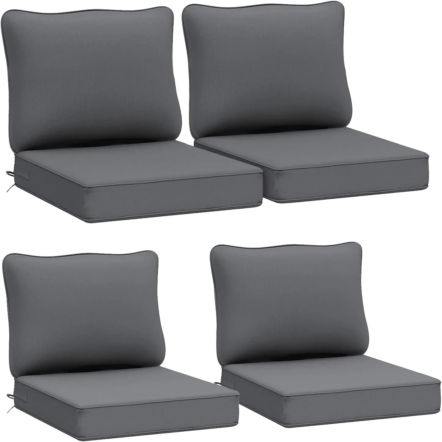 AAAAAcessories Outdoor Deep Seat Cushions, Waterproof, Fade-Resistant Patio Furniture Replacement Cushions, 24" x 24" x 5", Set of 4, Dark Gray