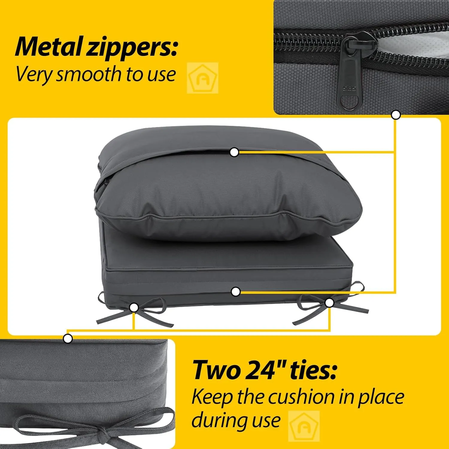 AAAAAcessories Outdoor Deep Seat Cushions, Waterproof, Fade-Resistant Patio Furniture Replacement Cushions, 24" x 24" x 5", Set of 4, Dark Gray