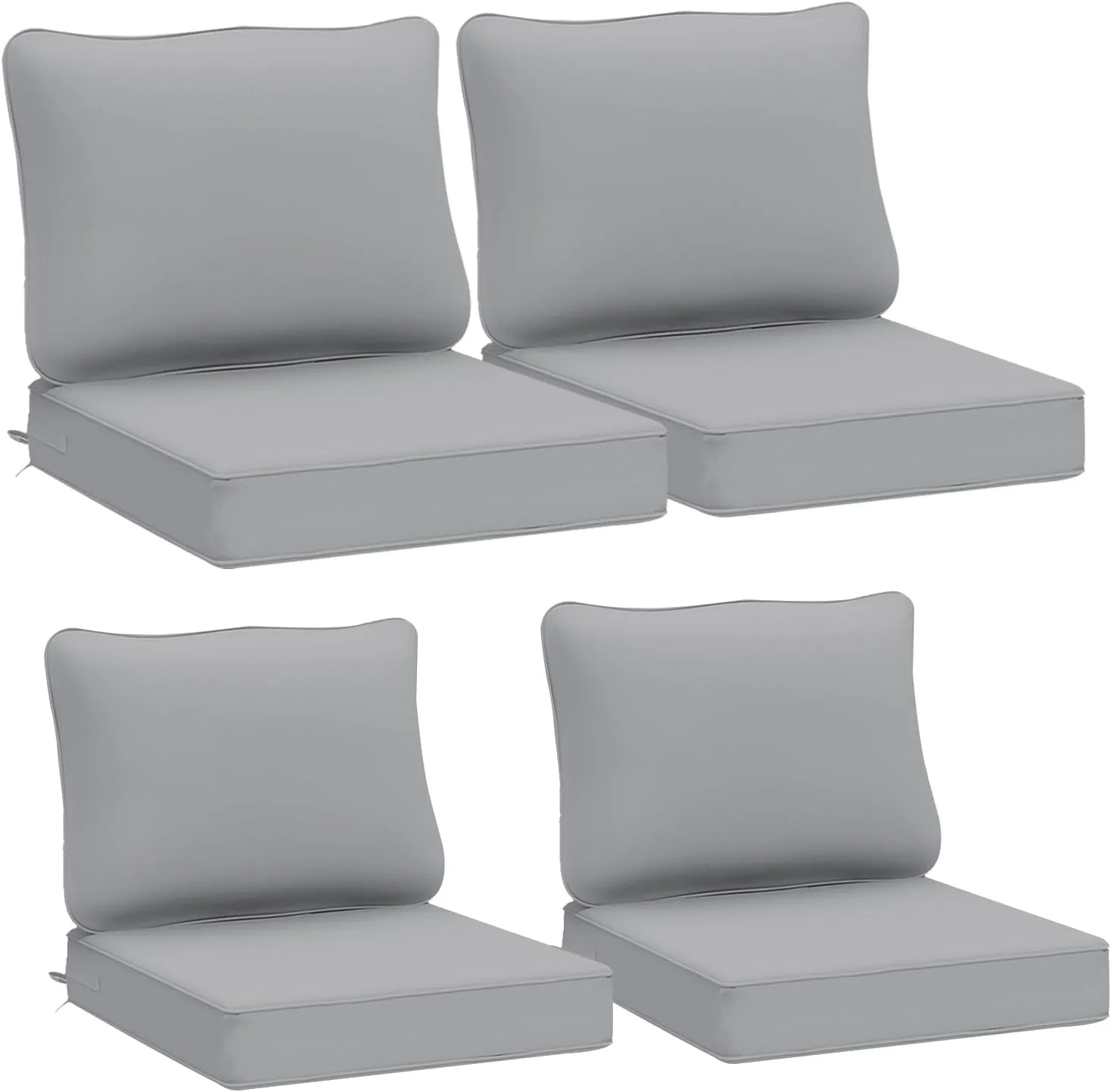 AAAAAcessories Outdoor Deep Seat Cushions, Waterproof, Fade-Resistant Patio Furniture Replacement Cushions, 24" x 24" x 5", Set of 4, Gray