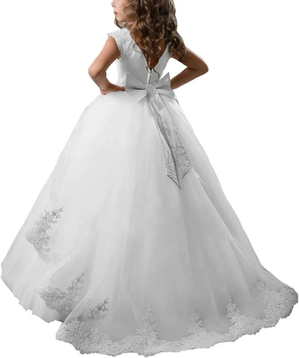 ABAO SISTER Fancy Flower Girl Dress Long Lace Pageant Puffy Tulle Ball Gown