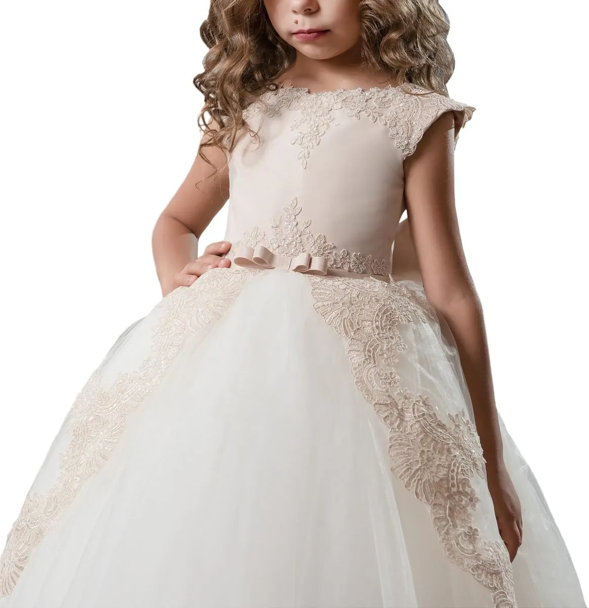 ABAO SISTER Fancy Flower Girl Dress Long Lace Pageant Puffy Tulle Ball Gown