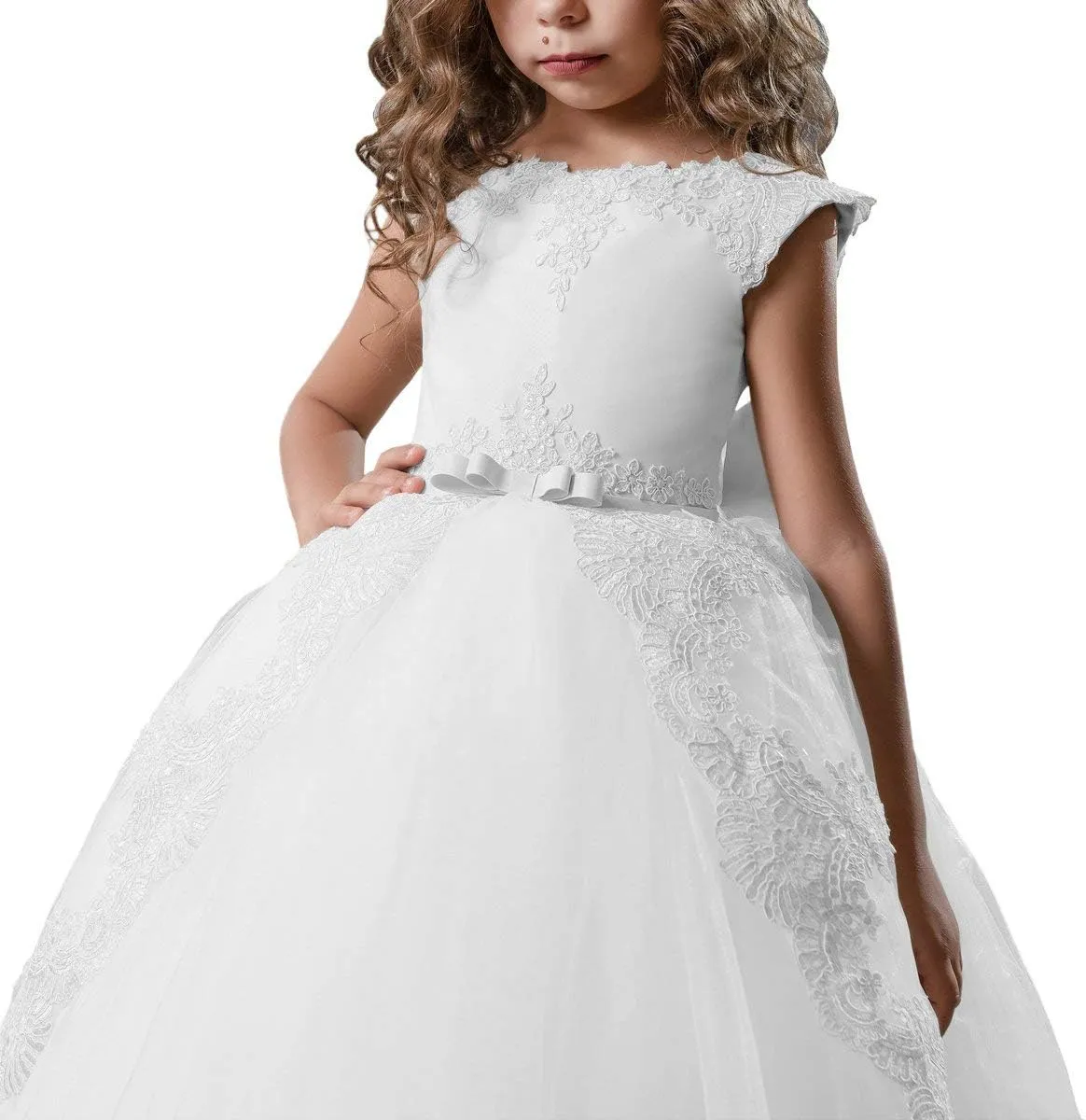 ABAO SISTER Fancy Flower Girl Dress Long Lace Pageant Puffy Tulle Ball Gown