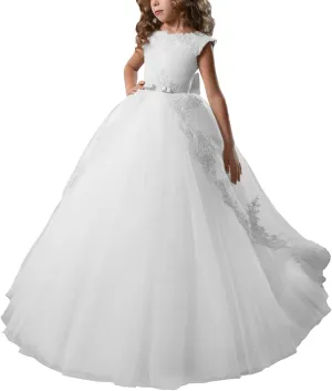 ABAO SISTER Fancy Flower Girl Dress Long Lace Pageant Puffy Tulle Ball Gown